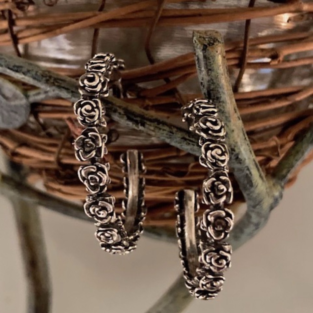 Gently used Or Paz lovely sterling silver "rosebud" hoops READY TO SHIP!